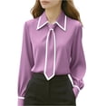 thumbnail image 1 of Women's Satin Blouse Tie Neck Long Sleeve Elegant Blouses Business Dressy Shirts Office Work Ladies Top Purple 2XL, 1 of 3
