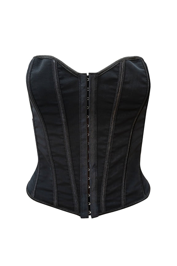 Women's Satin Boned Overbust Corset Strapless Shapewear with Lace Up Black M