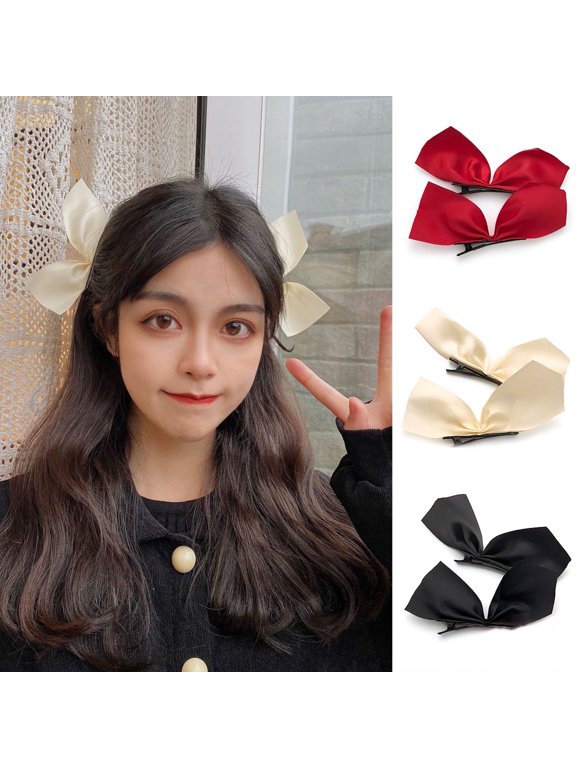 Women's Satin Bow Side Hair Clip - Beautiful & Practical Hair Barrette for School Girls, DIY Hairstyle Accessory, Soft Fabric Duckbill Clip