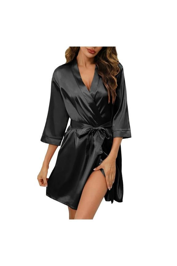 Women's Satin Bridesmaid Robe - Short Kimono Bathrobe for Wedding Party, Adjustable Waist, S-XL