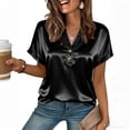thumbnail image 1 of Women's Satin Button Down Shirt with V-Neck and Short Sleeves for Business Casual Wear, 1 of 7