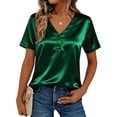 thumbnail image 1 of Women's Satin Button-Down Shirt with V-Neck and Short Sleeves for Business Casual Wear, 1 of 8
