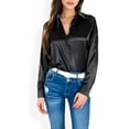 thumbnail image 1 of Women's Satin Button-Up Blouse with Collared Neck and Long Sleeves - Medium, Black, 1 of 7