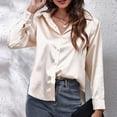thumbnail image 1 of Women's Satin Button-Up Long Sleeve V-Neck Loose Fit Dressy Casual Work Fall Blouse, 1 of 6