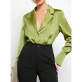 thumbnail image 1 of Women's Satin Button-Up Shirt with Collar and Flared Cuffs - Small, Green, 1 of 7