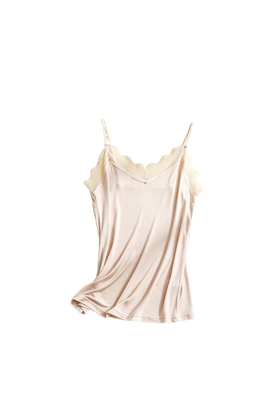 Women's Satin Camisole Lace Silk Satin Tank Tops V Neck Soft Breathable Sleeveless Undershirt for Layering