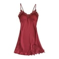 thumbnail image 1 of Women's Satin Chemise Nightgown Lace Trim Silk Slip Dress Sexy V Neck Sleepwear Wine XL, 1 of 4