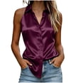 thumbnail image 1 of Women's Satin Collared Halter Tank Top Summer Trendy Sleeveless Button Down Blouse Elegant Racerback Beach Vacation Tops Purple, 1 of 6