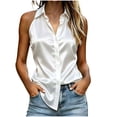 thumbnail image 1 of Women's Satin Collared Halter Tank Top Summer Trendy Sleeveless Button Down Blouse Elegant Racerback Beach Vacation Tops White, 1 of 6