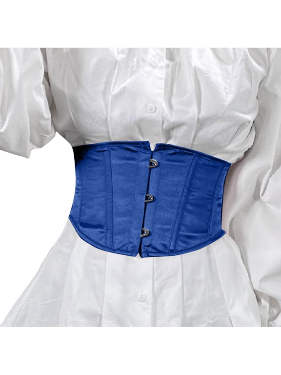 Women's Satin Corset Waist Cincher Front Hook Tummy Shaper Fishbone Underbust Corset for Daily Casual Wear Blue 3XL