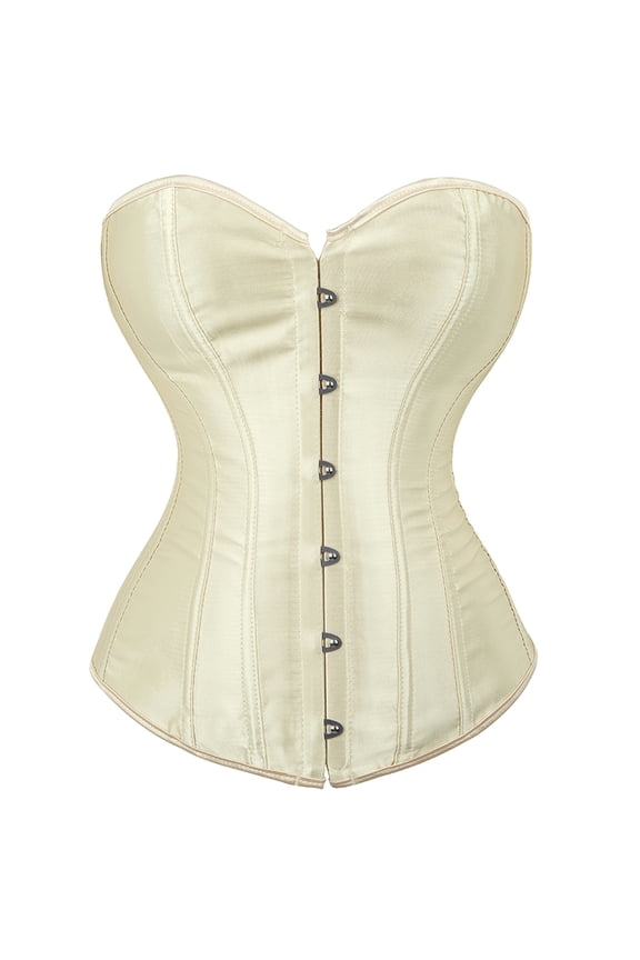 Women's Satin Corsets Top Plus Size Gothic Overbust Corset Lace up Vintage Bustier Corset Beige Size S