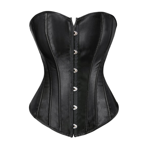 Women's Satin Corsets Top Plus Size Gothic Overbust Corset Lace up Vintage Bustier Corset Black Size M