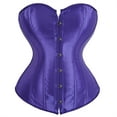 thumbnail image 1 of Women's Satin Corsets Top Plus Size Gothic Overbust Corset Lace up Vintage Bustier Corset Deep Purple Size XS, 1 of 5