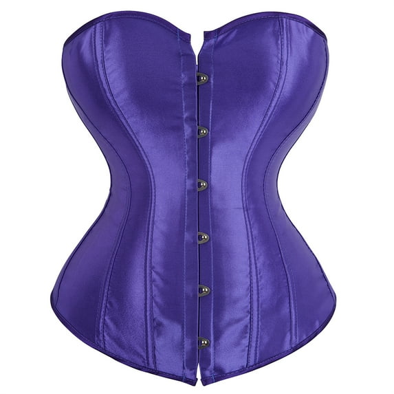 Women's Satin Corsets Top Plus Size Gothic Overbust Corset Lace up Vintage Bustier Corset Deep Purple Size XS