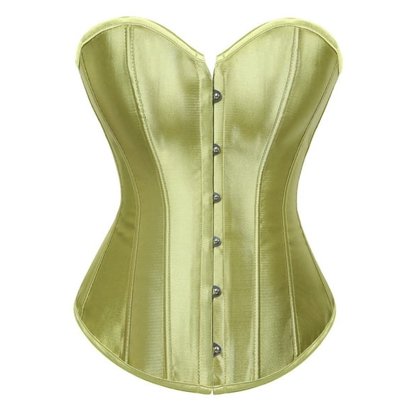 Women's Satin Corsets Top Plus Size Gothic Overbust Corset Lace up Vintage Bustier Corset Gold Size XL