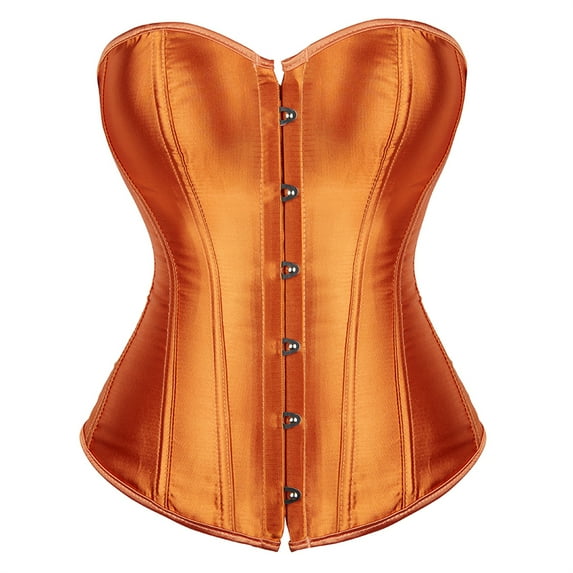 Women's Satin Corsets Top Plus Size Gothic Overbust Corset Lace up Vintage Bustier Corset Orange Size 6XL