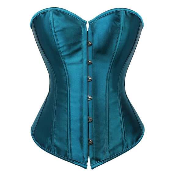 Women's Satin Corsets Top Plus Size Gothic Overbust Corset Lace up Vintage Bustier Corset Peacock Blue Size M