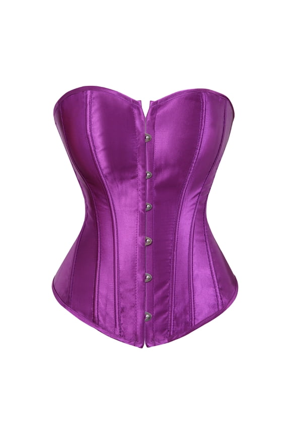 Women's Satin Corsets Top Plus Size Gothic Overbust Corset Lace up Vintage Bustier Corset Purple Size XL