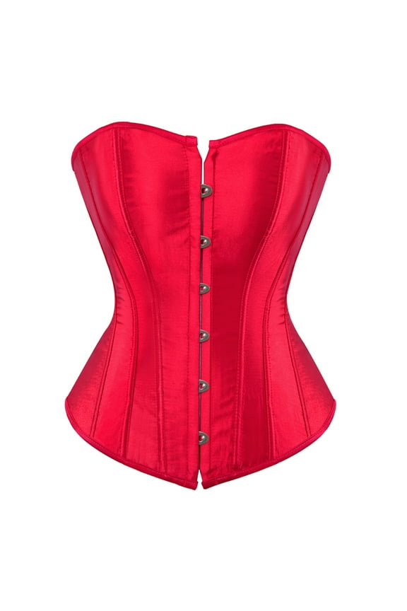Women's Satin Corsets Top Plus Size Gothic Overbust Corset Lace up Vintage Bustier Corset Red Size 2XL