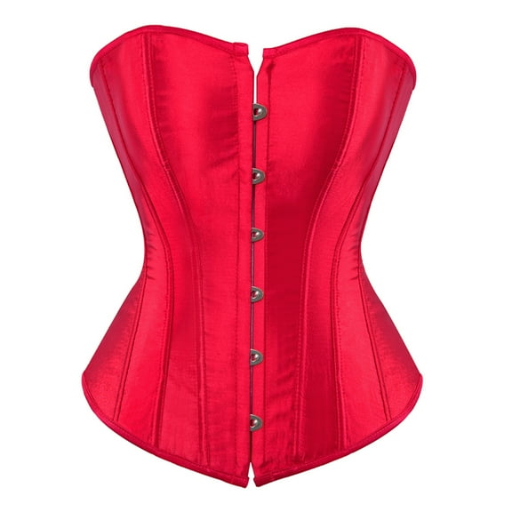 Women's Satin Corsets Top Plus Size Gothic Overbust Corset Lace up Vintage Bustier Corset Red Size XL