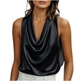 thumbnail image 1 of Women's Satin Cowl Neck Blouse Elegant Sleeveless Business Casual Tank Top Tshirts Summer Solid Color Office Work Shirts, 1 of 8