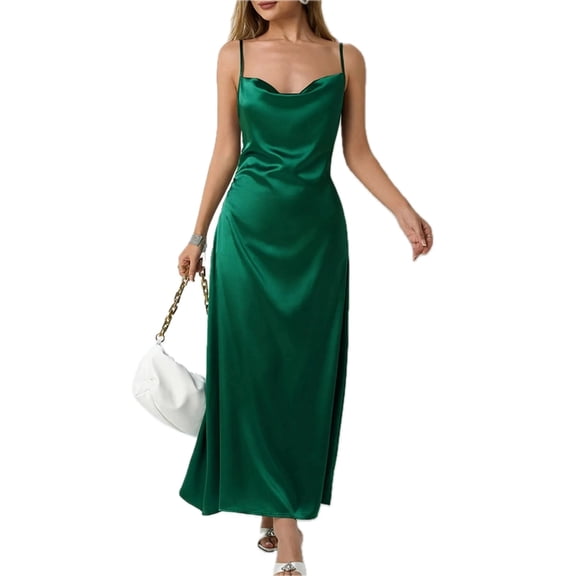 Women's Satin Cowl Neck Cami Dress with Slightly Stretch Fabric for Elegant Evening Wear and Party Events Glamour