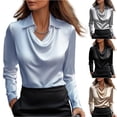 thumbnail image 1 of Women's Satin Cowl Neck Long Sleeve Blouse Elegant Silky Formal Office Top for Work, Business Black M, 1 of 6
