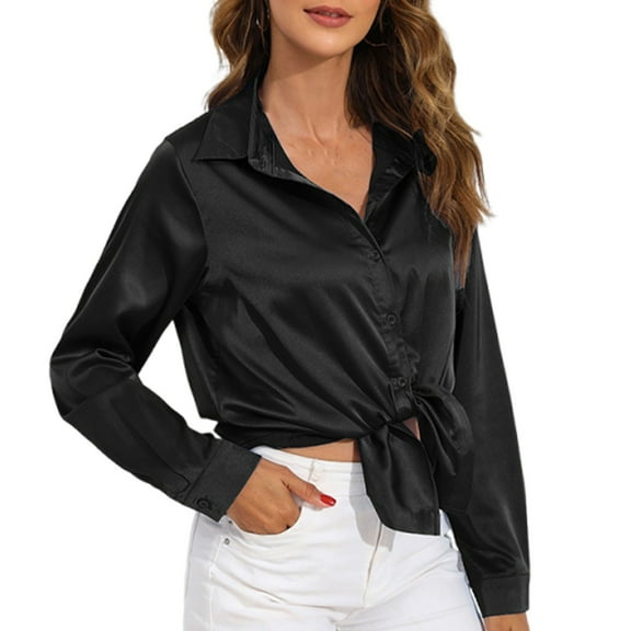 Women's Satin-Finish Sweetheart Neck Blouse, Long Sleeve Slim Fit Shirt with Colorfast Dye & Casual-Chic Office-to-Dinner Versatility,Black 2XL