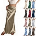 thumbnail image 1 of Women's Satin Fishtail Skirt, Solid Color High Waist Bodycon Midi Skirt, Elegant Slit Party Skirt for Wedding Guest, Evening and Club,Green,L, 1 of 6