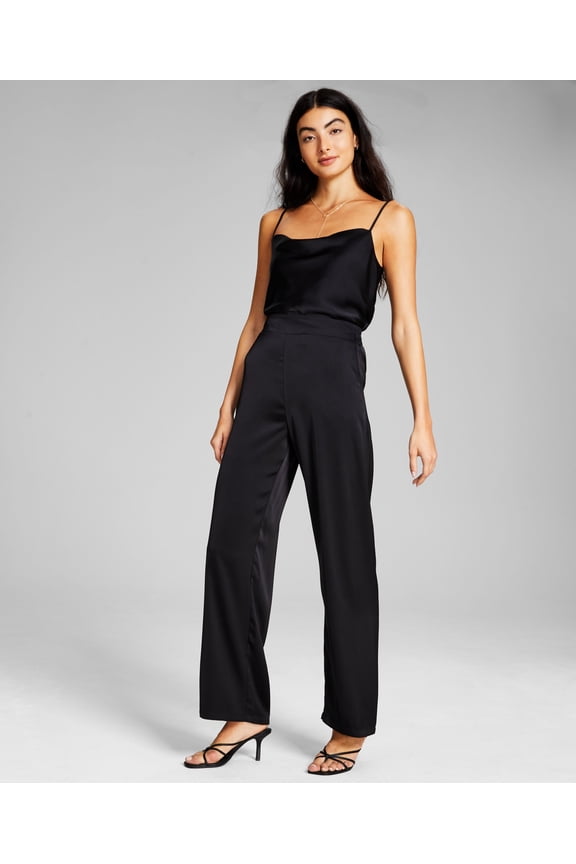 Women's Satin High-Rise Wide-Leg Pants Black L