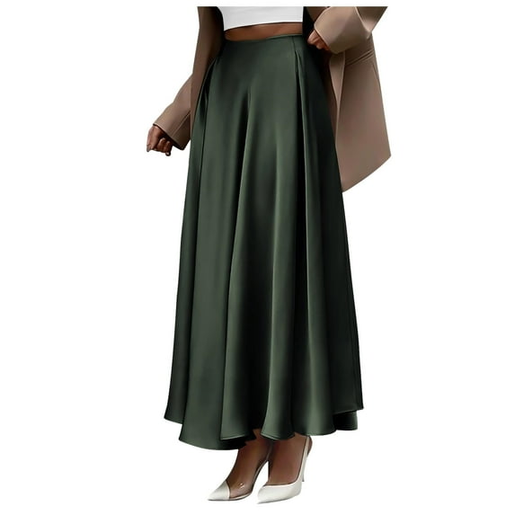 Women's Satin High Waist A Line Maxi Skirt - Elegant, for Cocktail Party, 2025 Summer Fall