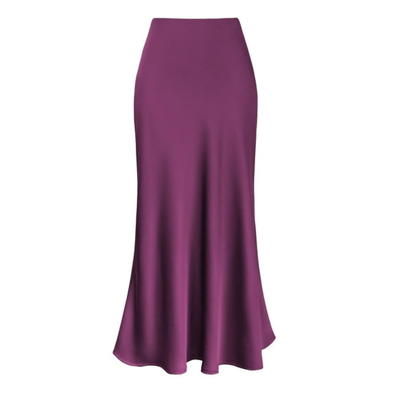 Women's Satin High Waist Hidden Elasticized Waistband Flared Casual A Line Midi Skirt L Hot Pink