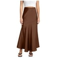 thumbnail image 1 of Women's Satin High Waist Long Skirt - Elastic Stitching Slim Fit Hip Skirt for Party/Office/Daily Wear, 1 of 7