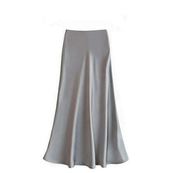 Women's Satin High Waisted Maxi Skirts Waistband Elegant Casual A Line Long Skirt(Color:Grey,Size:5XL)