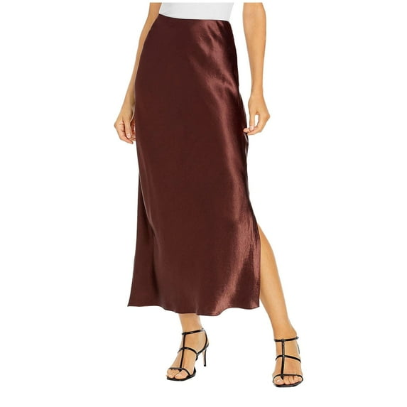 Women's Satin High Waisted Maxi Skirts Waistband Elegant Side Slit A Line Long Skirt(Color:Coffee,Size:S)