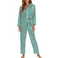 thumbnail image 1 of Women's Satin Home Clothes Trendy Solid Color Long Sleeved Silk Like Shirt Trousers Thin Pajama Suit Green M, 1 of 7