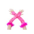 thumbnail image 1 of Women's Satin Hooked Finger Gloves Feather Cuffs Fingerness Costplay Sleeves for Christmas Dance 1920s Party Rose Red, 1 of 7