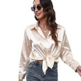 Women's Satin Imitation Silk Long Sleeve Button Down Shirt Formal Work