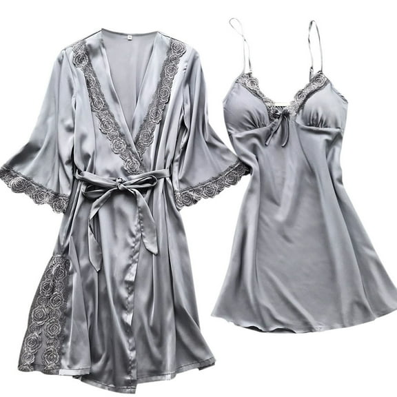 Women's Satin Kimono Robes for Bridesmaids Silk Nightgown and Robes Lace Cami Sleepwear with Robe
