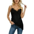 thumbnail image 1 of Women's Satin Lace Camisole Tank Top Sleeveless Lace Trim Spaghetti Strap Top Lightweight Soft Loungewear Top,S,Black, 1 of 3