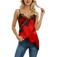 thumbnail image 1 of Women's Satin Lace Camisole Tank Top Sleeveless Lace Trim Spaghetti Strap Top Lightweight Soft Loungewear Top,XXL,Red, 1 of 3