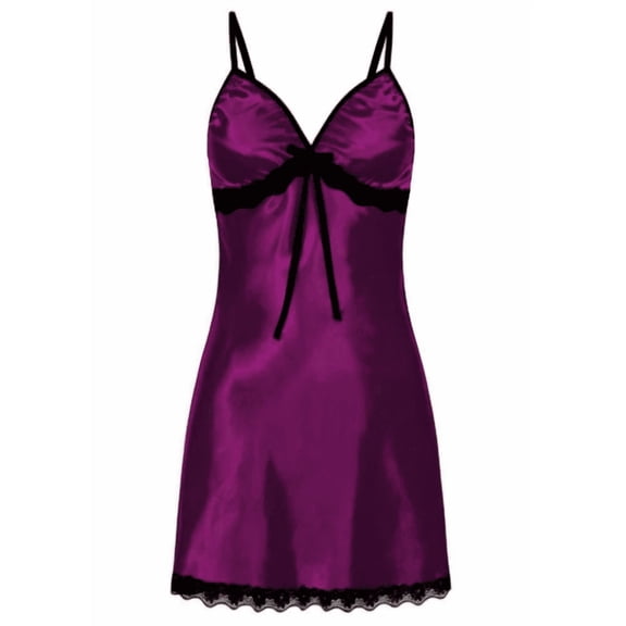 Women's Satin Lace Nightgown – Short Sleepwear Chemise, Purple, XLarge