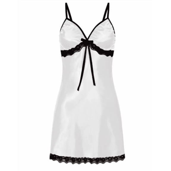 Women's Satin Lace Nightgown – Short Sleepwear Chemise, White, Large