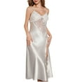 thumbnail image 1 of Women's Satin Lace Nightgown Spaghetti Strap Sheer Long Sleep Dress High Slit Elegant Nightgown Sleepwear, 1 of 4