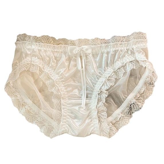 Women's Satin Lace Trim Briefs Bow Panties Underwear