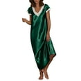 thumbnail image 1 of Women's Satin Long Nightgown， Lace V-Neck Short Sleeved Maxi Sleepdress Nightgown Dress for Women Green S, 1 of 6