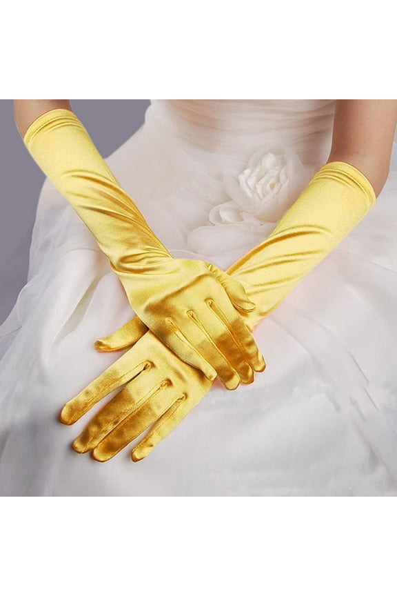 Women's Satin Long Prom Opera Gloves Elegant Fit for Bridal Weddings Evening Parties as Gloves or Mittens,Yellow,One Size,Dailypoc