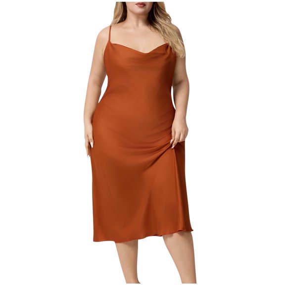 Women's Satin Long Sleepshirt - Solid Color Sleeveless Nightgown with Ribbon Suspenders & Built-in Pads,Casual Fashionable Design Perfect for At-Home Lounging & Nighttime Red 5Xl