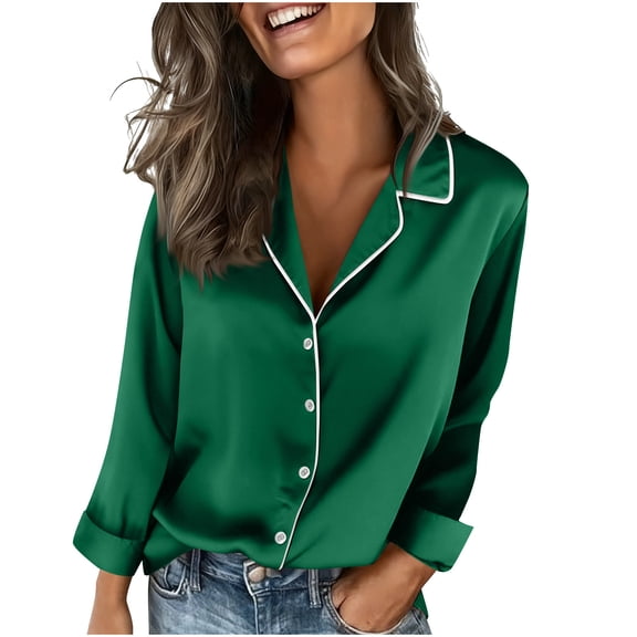 Women's Satin Long Sleeve Shirts Trendy Button Down Nightshirt Comfy Silky Sleepshirt Casual Trendy Loungewear Soft Pajama Tops Solid Color Sleep Outfits Comfy Clothes