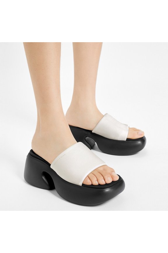 Women's Satin Look Platform Slide Sandals, Open Toe One Band Slides
